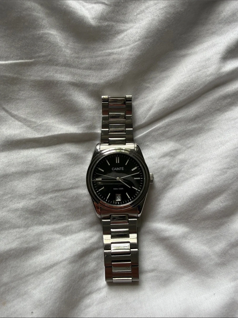 CAINTE Stainless Steel Men's Watch with Black Dial 36MM